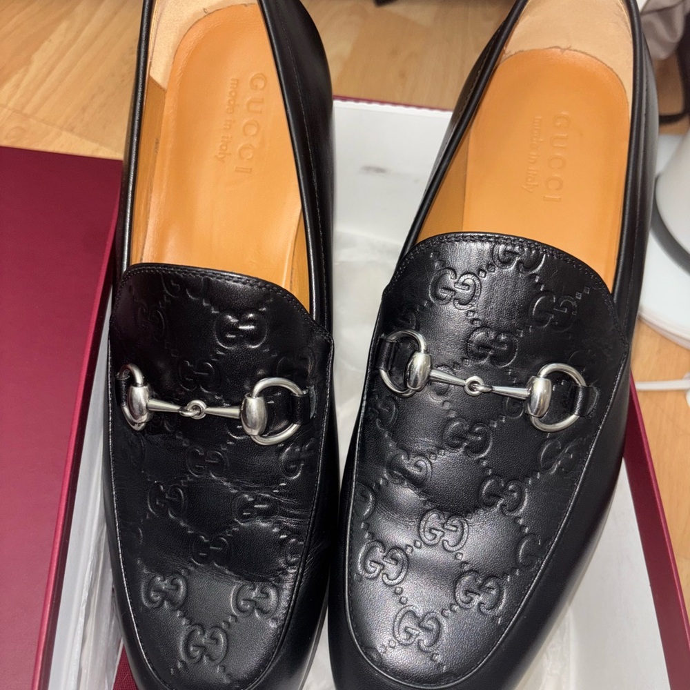Gucci Embossed Black Leather Loafers